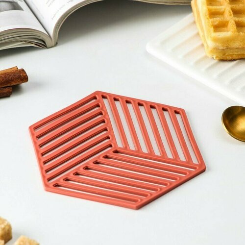 Подставка под горячее силиконовая, 13×11,5×0,3 см, цвет красный