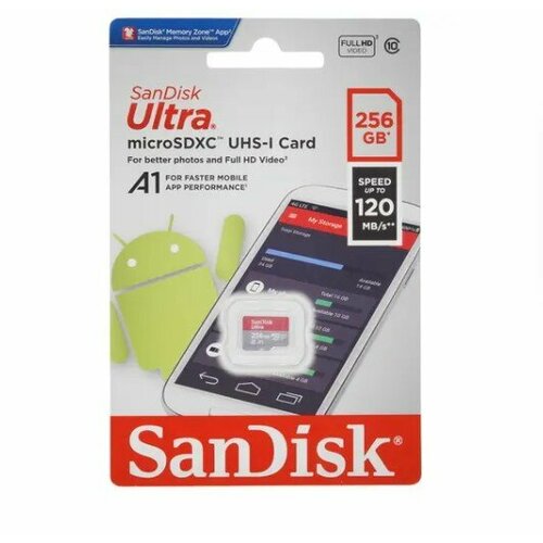 Карта памяти Micro SecureDigital 256Gb SanDisk Ultra microSDXC class 10 UHS-1 A1 SDSQUAC-256G-GN6MN