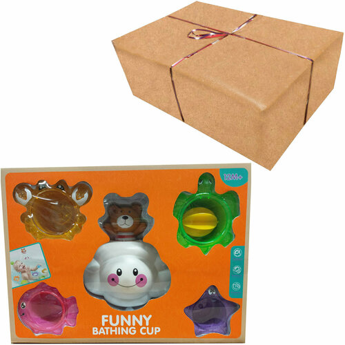 Игрушки для игры в ванной на облачке-брызгалка / 4 формочки животные / в подарочной упаковке