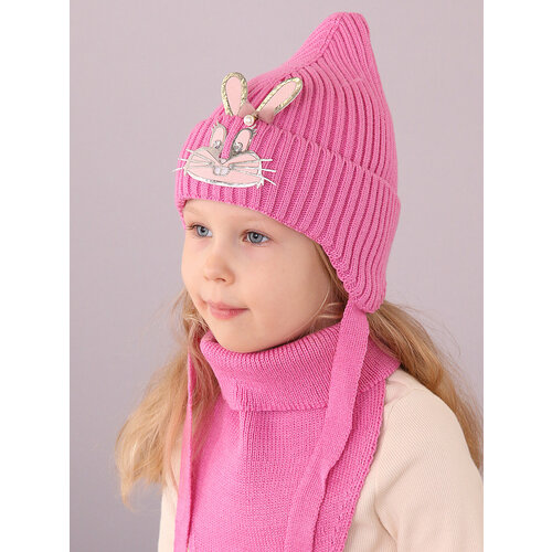 фото Шапка бини поляярик, размер 50-52, бежевый, розовый