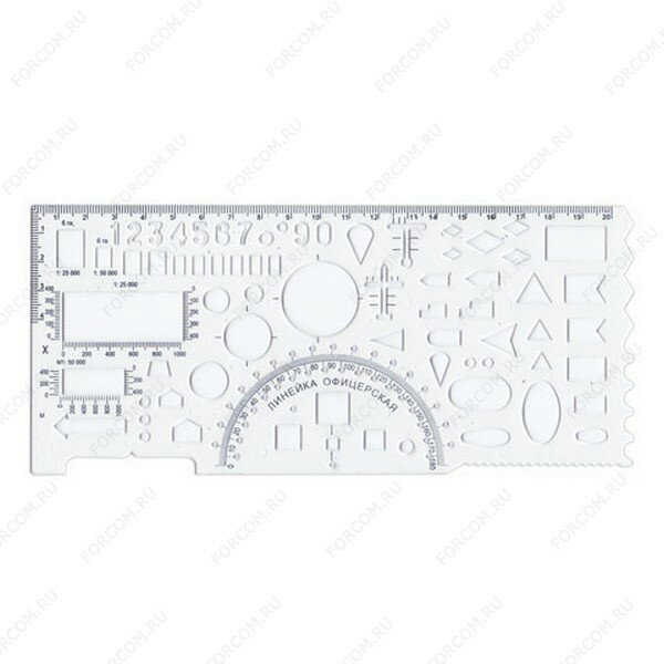 Линейка офицерская 20 см (командирская) пифагор, прозрачная, 65 элементов, печатная шкала, 1 шт. (Пифагор 210623)