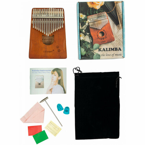 BEE EK01 калимба из красного дерева, 17 язычков, резонаторное отверстие котик. В комплекте: чехо