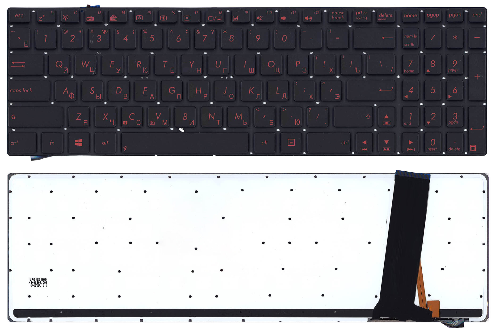 Клавиатура для ноутбука Asus N56 N56V черная с красной подсветкой
