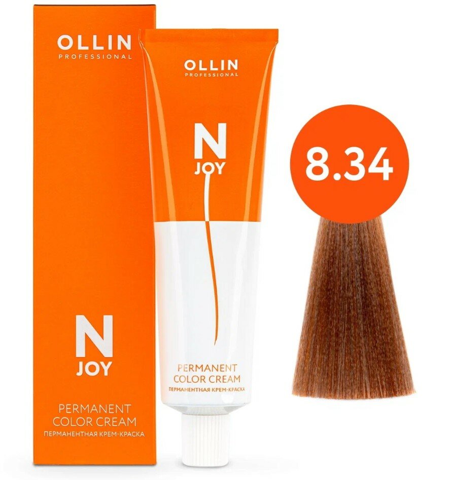OLLIN Professional Стойкая крем-краска для волос N-Joy Color Cream, 8/34 светло-русый золотисто-медный, 100 мл