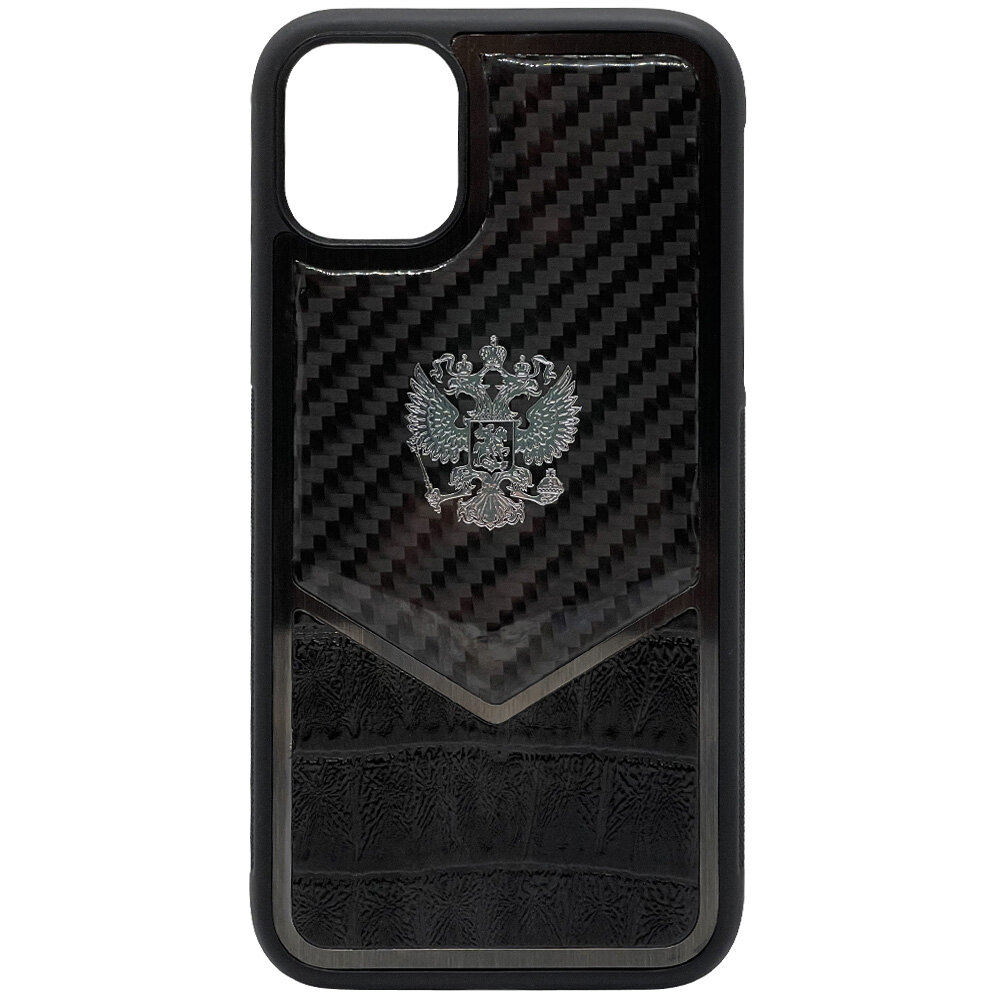 Чехол с гербом РФ кожа-карбон Delta для iPhone 11, iGrape (Черный)