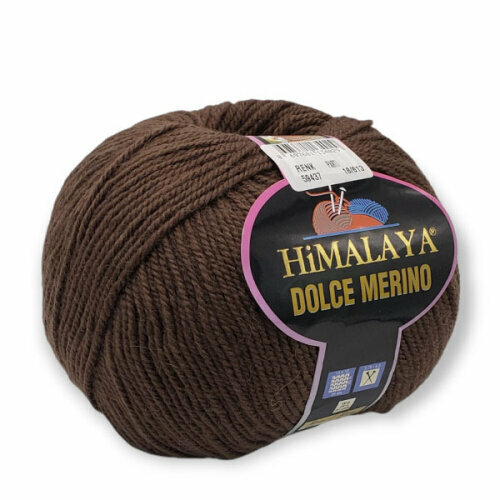 фото Пряжа himalaya "dolce meri̇no" 50% шерсть мериноса, 50% микрофибра, 100гр/230м, (59437 шоколадный) 1 упаковка (10 мотков)