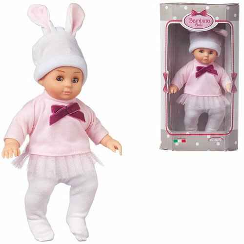 Кукла DIMIAN Bambina Bebe Пупс в бело-розовом костюмчике и шапочке с ушками, 20 см куклы и одежда для кукол dimian кукла пупс bambina bebe 40 см