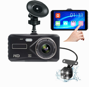 Автомобильный видеорегистратор с двумя камерами / Full HD 1080P / Сенсорный дисплей / Датчик удара G-сенсор / Камера заднего вида для парковки