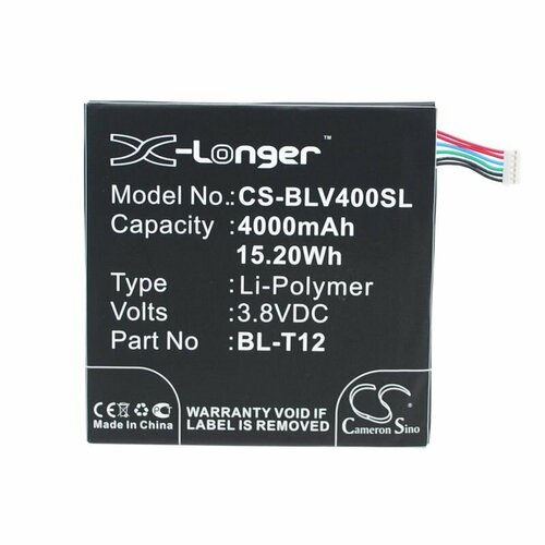 Аккумулятор CameronSino CS-BLV400SL для планшета LG G Pad 7.0 V400 (BL-T12) 4000mAh аккумулятор cameronsino cs blv490sl lg g pad 8 0 v490