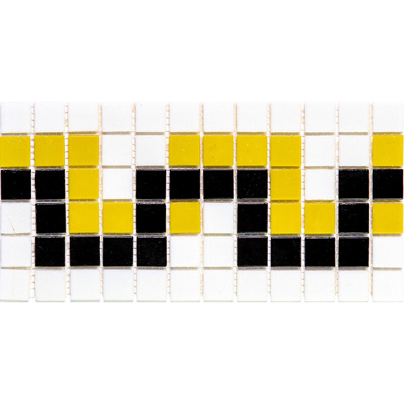 фото Бордюр из цветного стекла чип 20 Alma BE113(m) черный белый желтый квадрат глянцевый