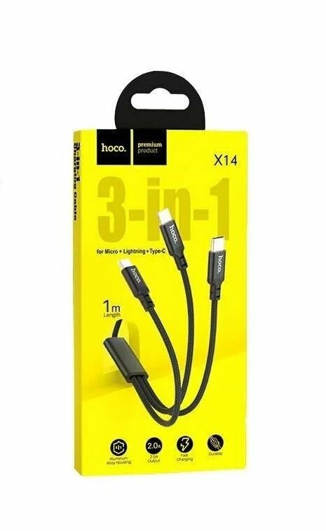 Кабель Hoco X14 3 в 1 Micro USB / Lightning / Type-C, черный — фото 12