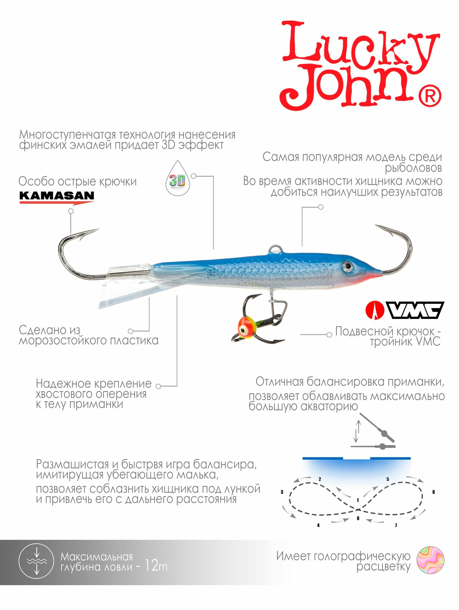 Балансир Lucky John Classic №7 15H с тройником 70 мм 20 г