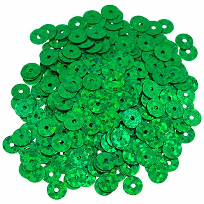 Пайетки плоские PL6-50104 зеленый голограмма 6 мм 10 г, цена за 1 уп.