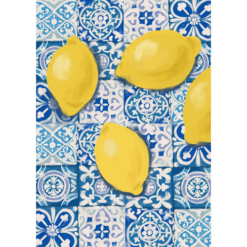 Постер интерьерный Лимоны на азулежу А4 580₽