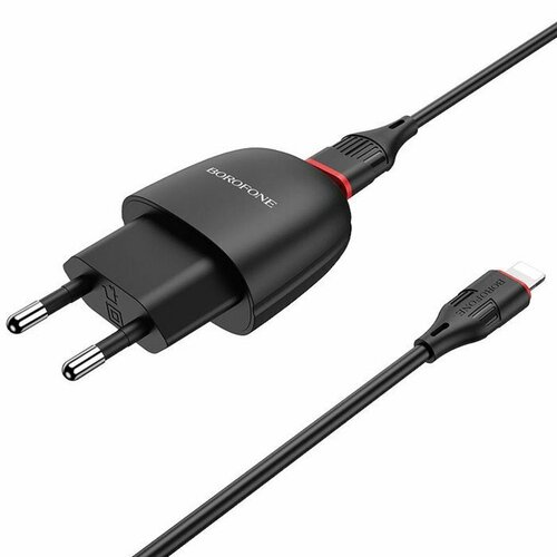 Сетевое зарядное устройство Borofone BA49A, USB, 2.1 А, кабель Lightning, чёрное (комплект из 5 шт) зарядное устройство borofone ba49a usb 2100ma огнестойкий пластик кабель type c чёрное 1 шт