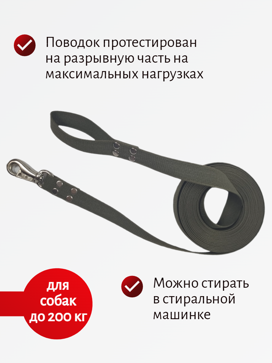 Поводок для собак крупных пород с усиленным карабином капрон 3 м х 35 мм (Зеленый)