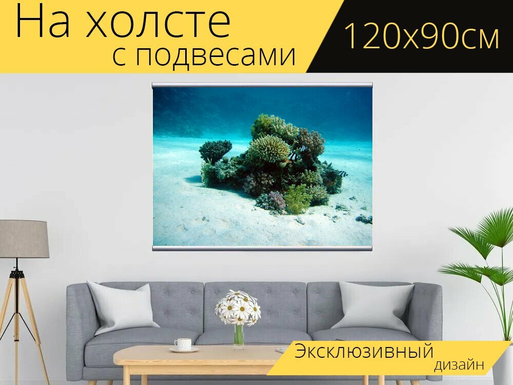 Картина на холсте "Кораллы, подводный оазис, дно океана" с подвесами 120х90 см. для интерьера