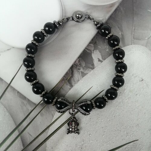 фото Браслет, агат, 1 шт., размер 19 см, размер m, черный нет бренда