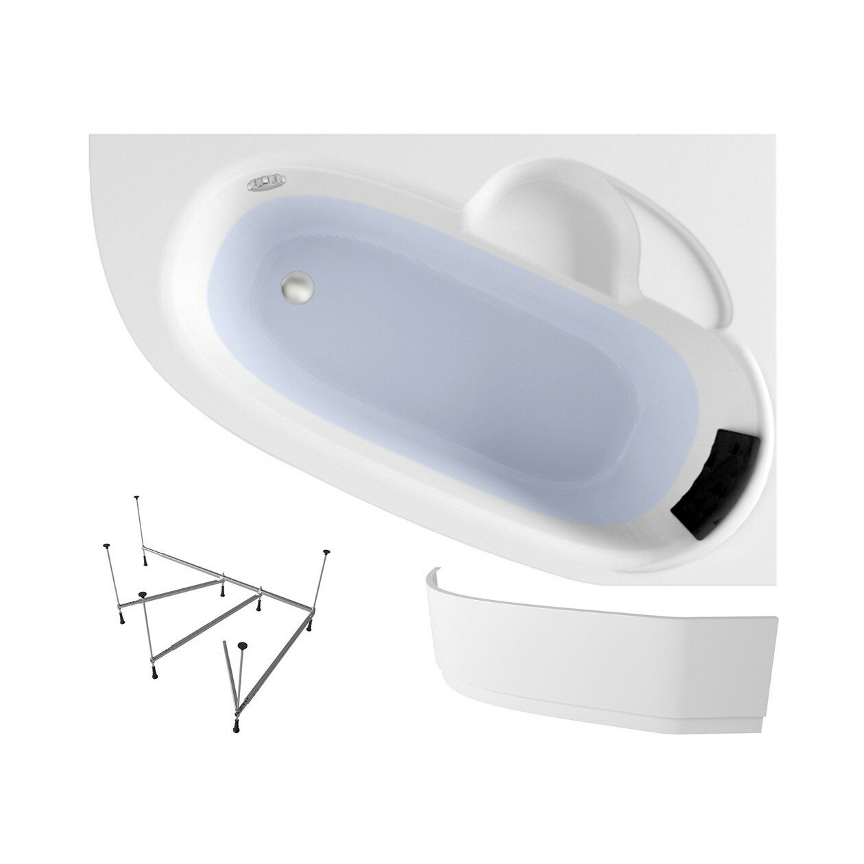 Акриловая ванна 150х100 см Lavinia Boho Bell Pro набор 4 в 1 S2-370215PR: угловая ванна (правый разворот), каркас, подголовник, лицевой экран