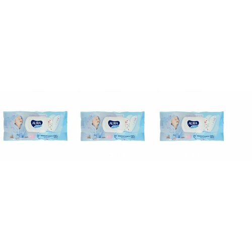 Влажные салфетки для детей Aura с экстрактом алоэ и витамином E с крышкой, 120шт х 3уп