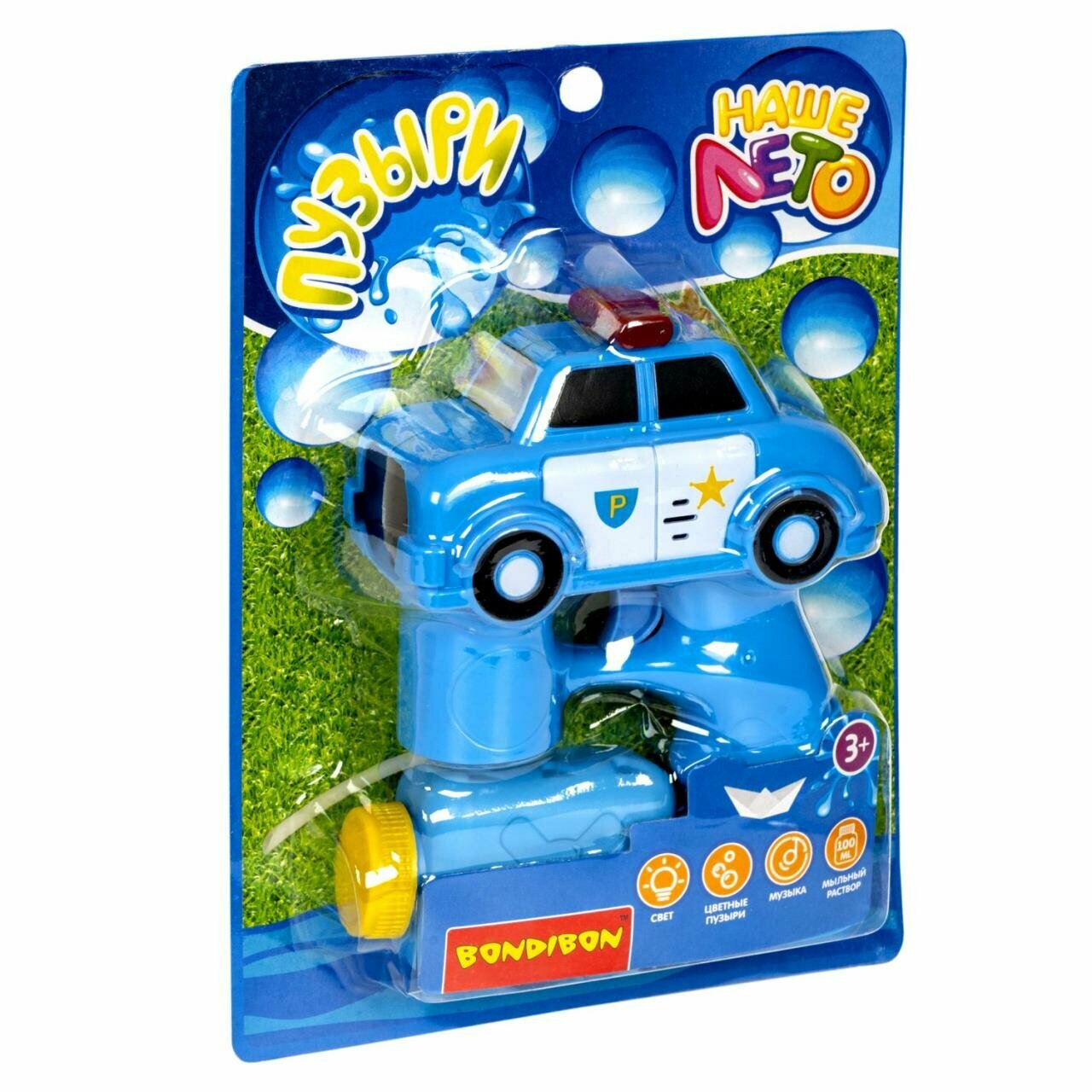 фото Пистолет Bondibon "Наше Лето" на батар. с мыльными пузырями 100 мл, полиц. машина синяя со светом и