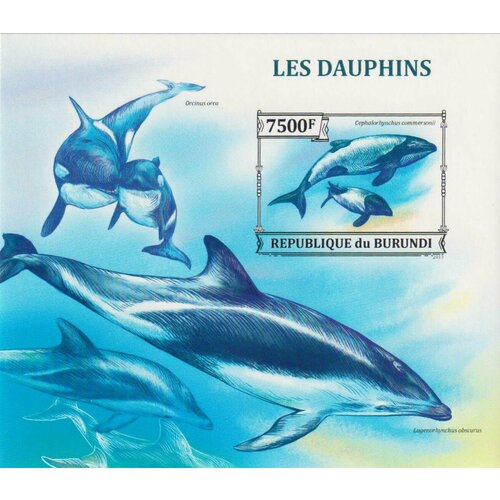 Почтовые марки Бурунди 2013г. Морская жизнь - дельфины Морская фауна, Дельфины MNH