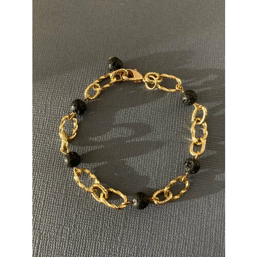 фото Браслет-цепочка el tro, вулканическая лава, размер 18 см, размер m, золотой, черный