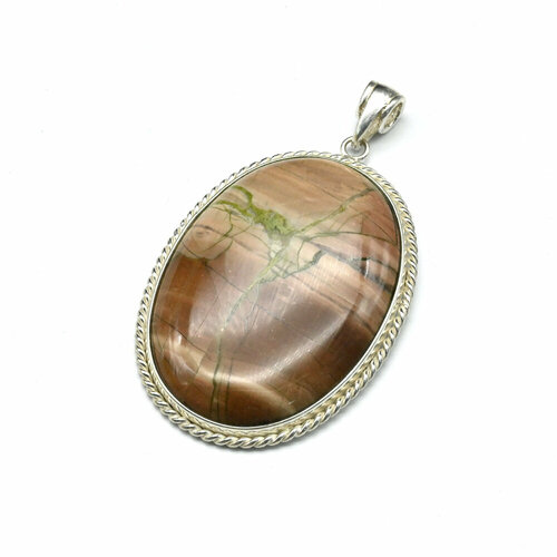 фото Подвеска, яшма, бежевый посеребрение. кулон с яшмой овал 42*53мм (косичка)