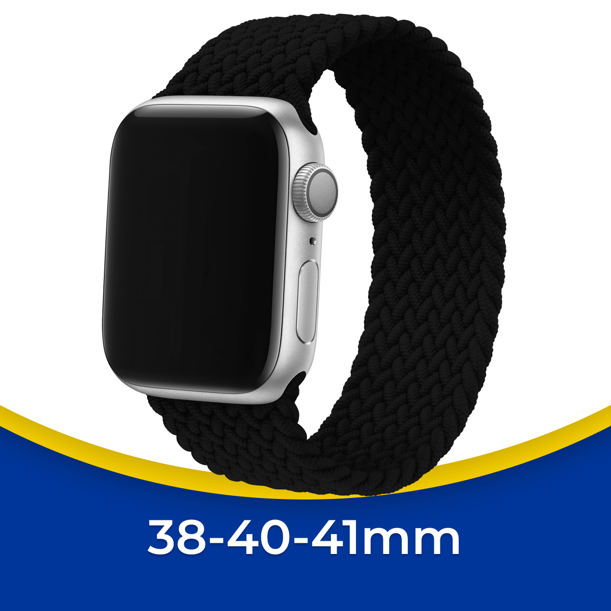 Нейлоновый плетеный ремешок на Apple Watch 1-9, SE 38-40-41 мм / Тканевый монобраслет на Эпл Вотч 1, 2, 3, 4, 5, 6, 7, 8, 9, СЕ / Черный