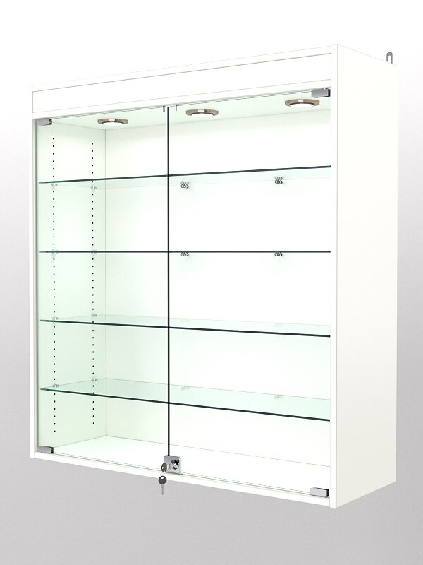 фото Витрина настенная с регулировочными полками №4-3АГ-РЕГ с подсветкой, Белый 90 x 30 x 97 см (ДхШхВ)