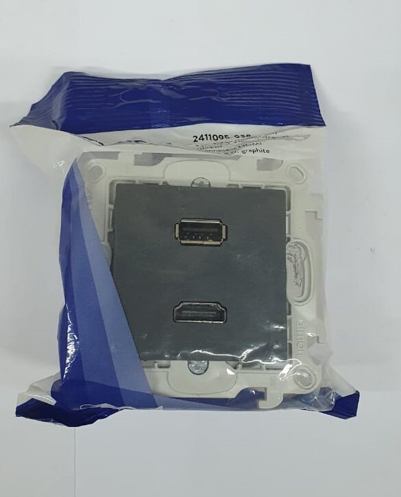 24 Harmonie 2411095-038 Розетка информационная (USB+HDMI, под рамку, скрытая установка, графит) Simon - фото №4