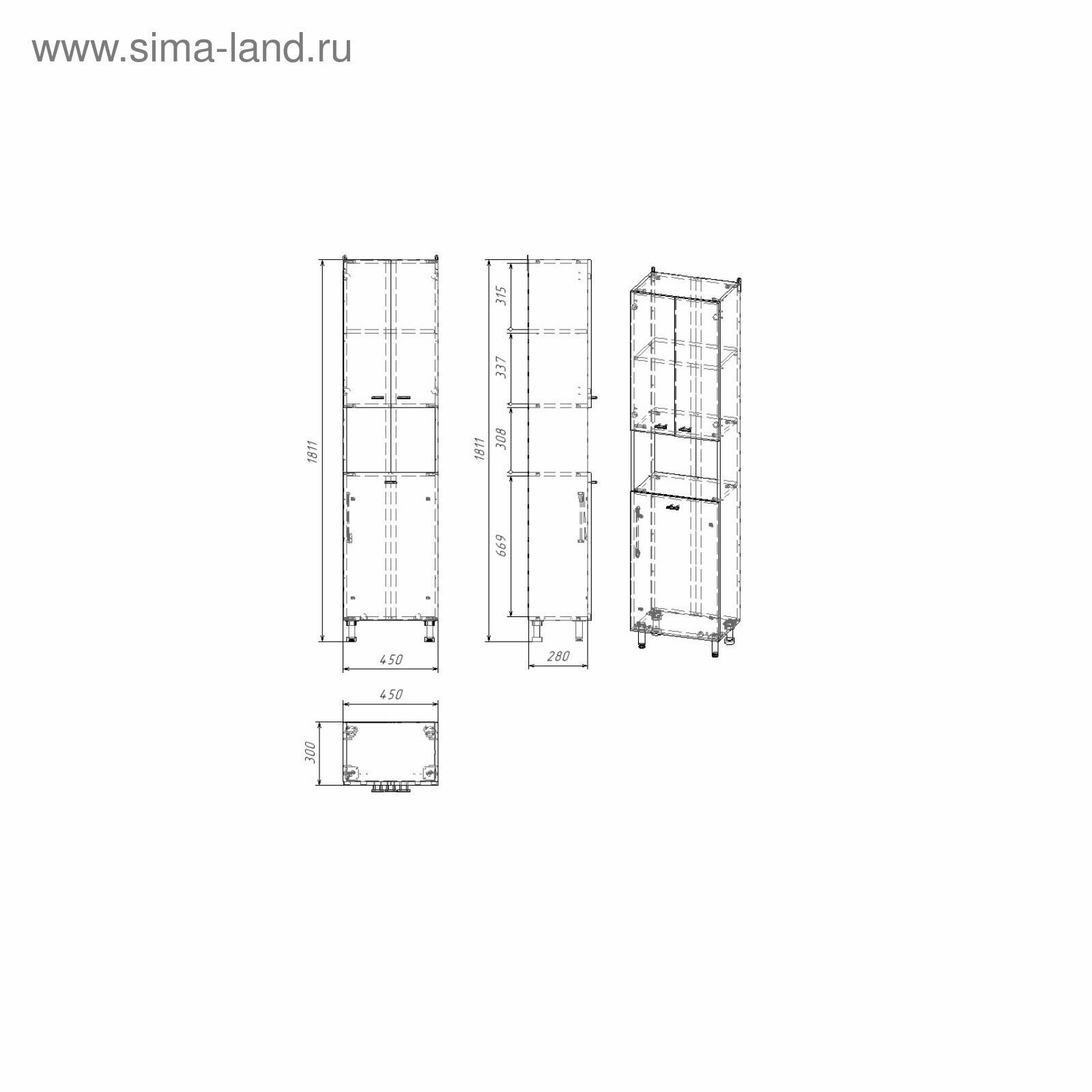 Пенал на ножках для ванной комнаты "Вега 4503" с корзиной, белый 45 х 30 х 181 см