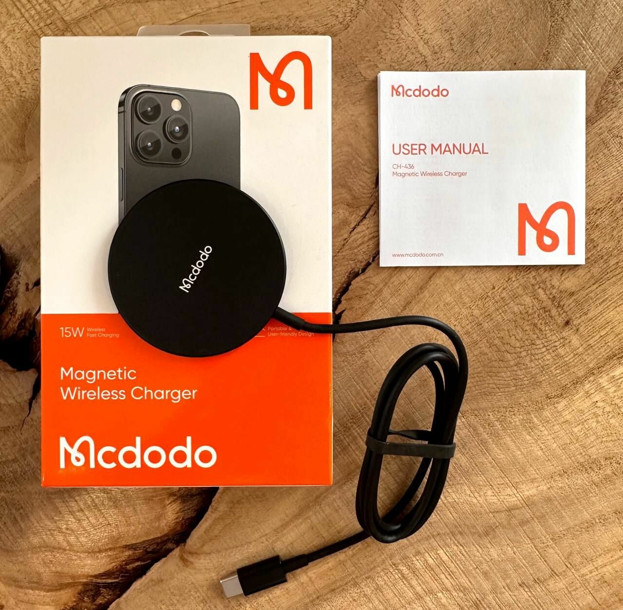 Беспроводное зарядное устройство со встроенным кабелем Mcdodo CH-4360 15W / Черный