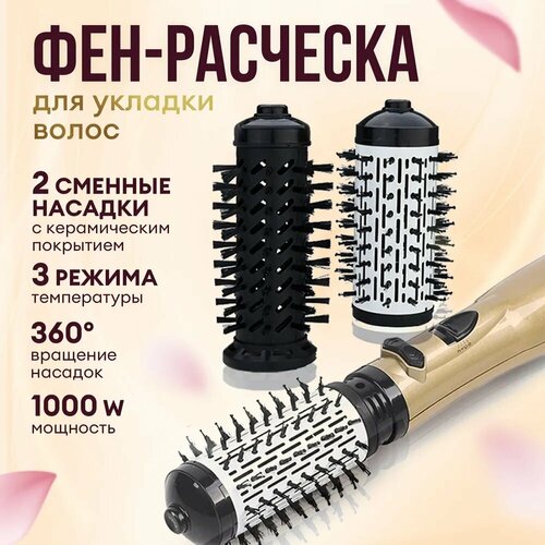 Фен щетка стайлер для укладки завивки и выпрямления волос золотой 392300₽
