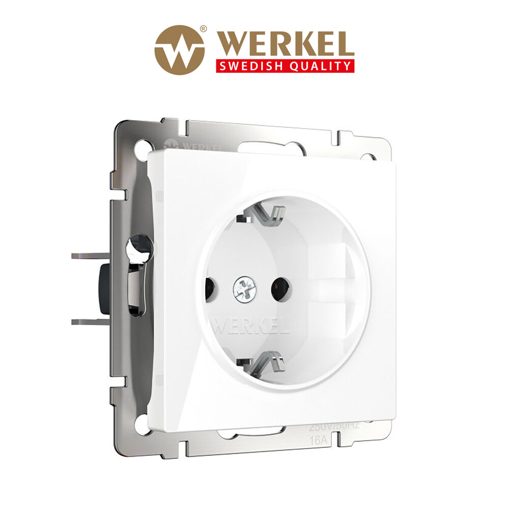 Встраиваемая розетка с заземлением и шторками Werkel W1171101, цвет белый, IP31