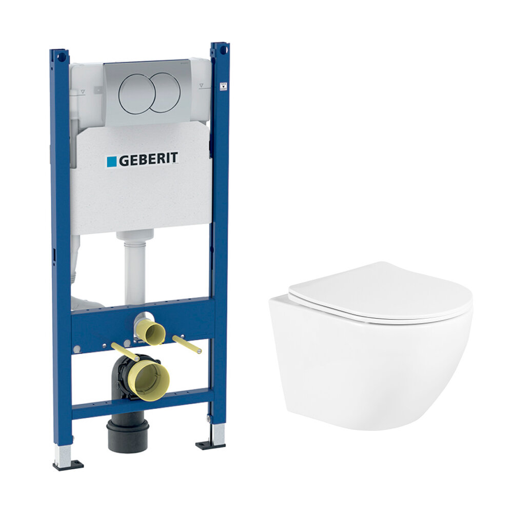 фото Комплект инсталляции Geberit Delta с унитазом BelBagno Uno с кнопкой хром и сиденьем дюропласт микролифт