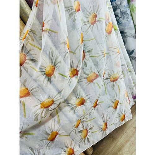 Тюль для гостиной спальни детской Лен Батист ромашка на отрез 2 метра 780₽