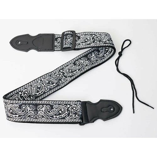 Ремень для акустической и классической гитары с этническим рисунком. Хлопок. 150 см. Черно белый узор