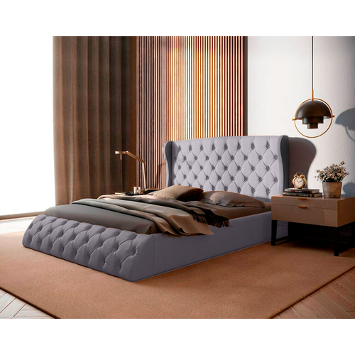 Двуспальная кровать 140x200 Lavr с мягким изголовьем с ящиком велюр серый 49517₽