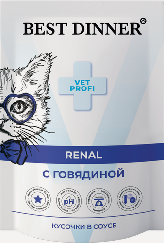 Изображение товара Корм для кошек Best Dinner Exclusive Vet Profi Renal для профилактики заболеваний почек, с говядиной - 85г х 24шт