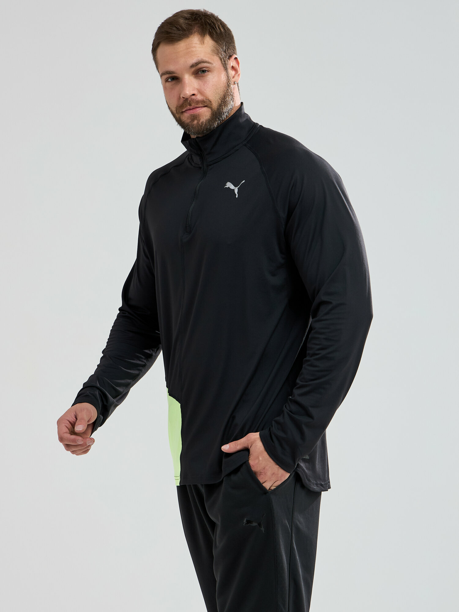 Джемпер PUMA Ignite Halfzip, размер XL, , черный/зеленый — фото 1