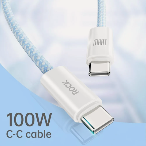Изображение товара Кабель зарядный ROCK Rainbow Series USB-C TO USB-C 100W Fast Charging Data Cable 2M голубой