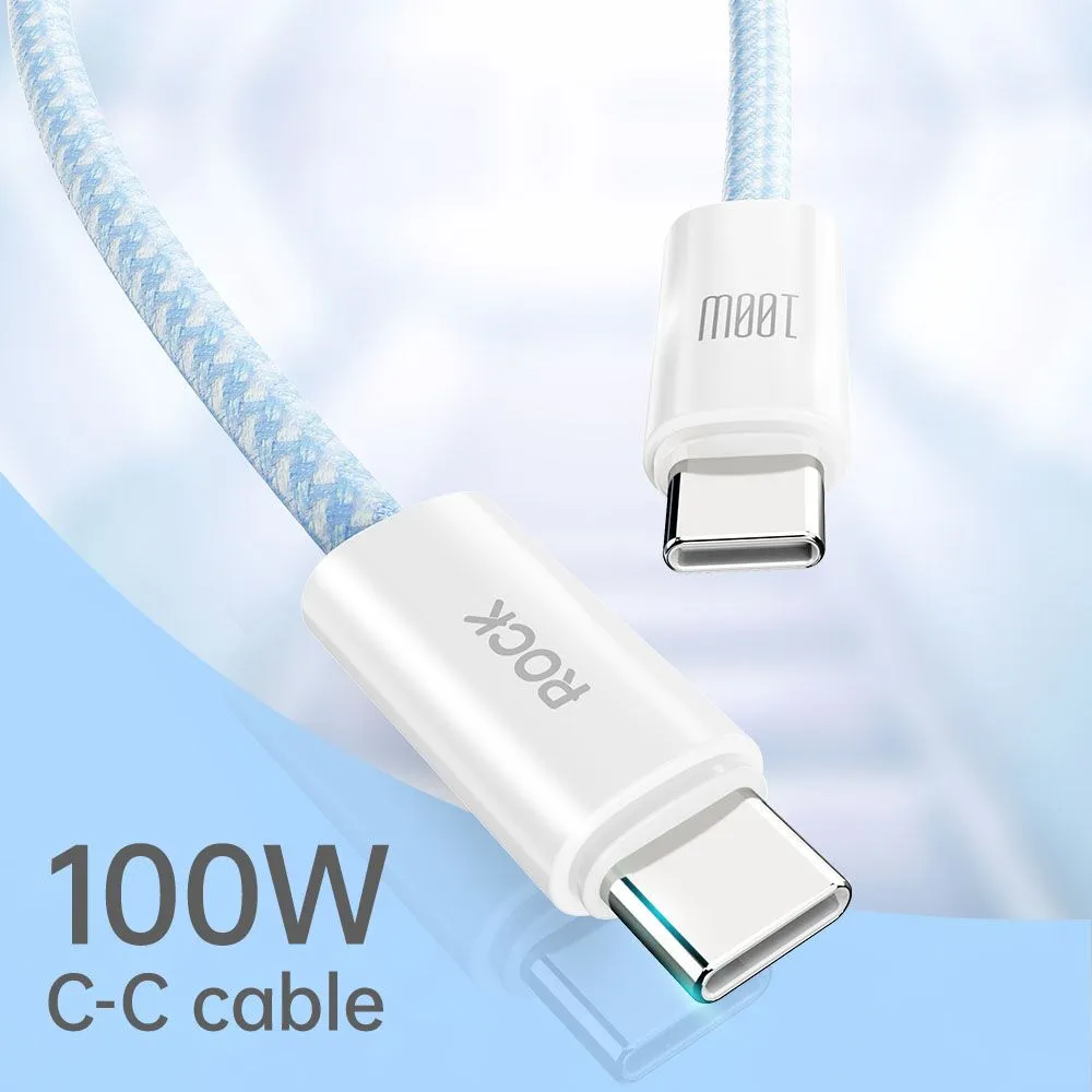 Кабель зарядный ROCK Rainbow Series USB-C TO USB-C 100W Fast Charging Data Cable 2M голубой