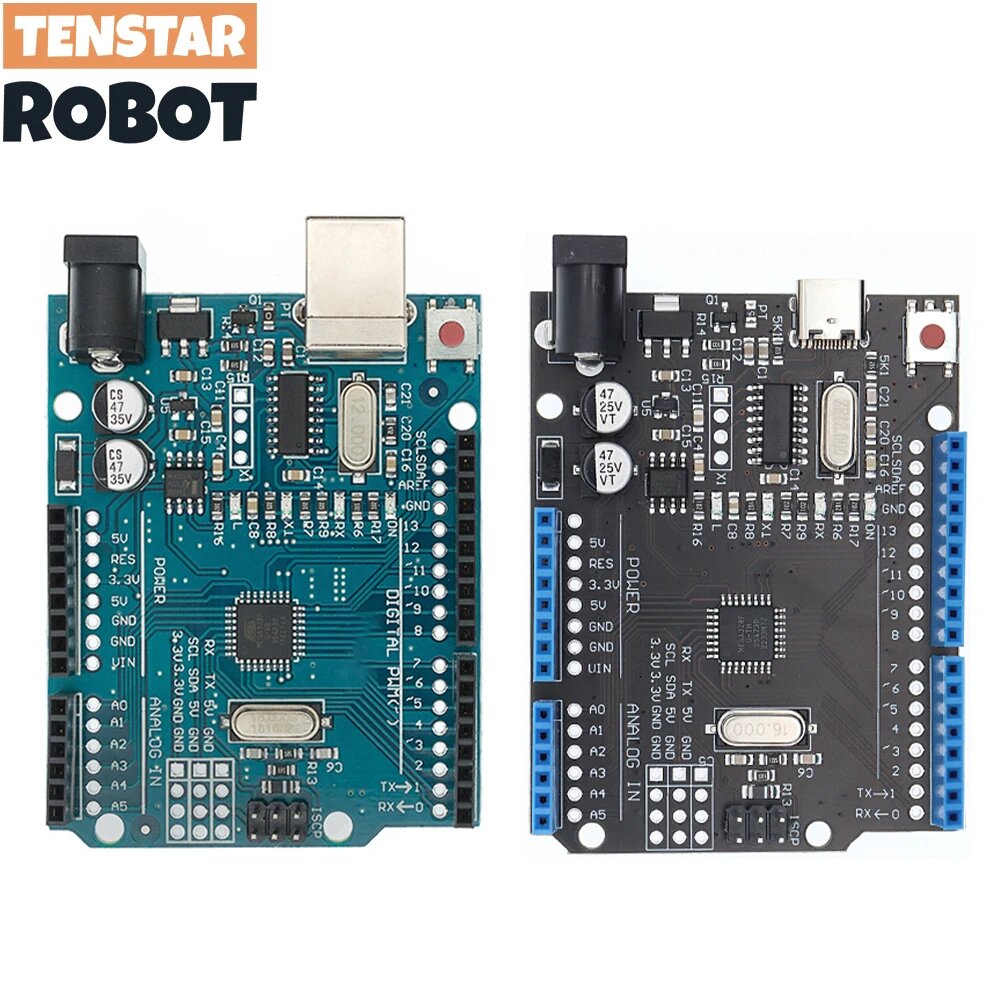 Макетная плата для UNO R3 CH340G + MEGA328P, SMD чип 16 МГц для Arduino UNO R3, USB-кабель ATEGA328P, один комплект, Type-C With cable — фото 1