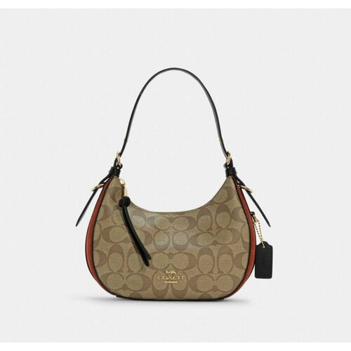 фото Сумка хобо coach, фактура гладкая, бежевый, коричневый