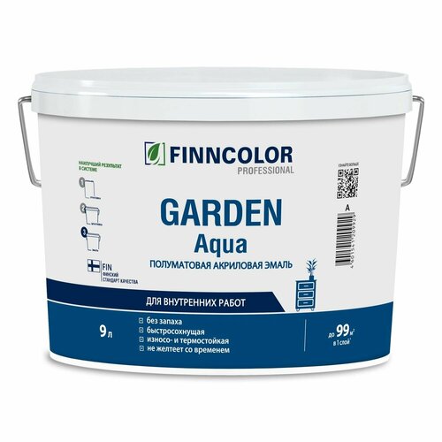 фото Эмаль акриловая finncolor garden aqua база а, белая, полуматовая (9л)