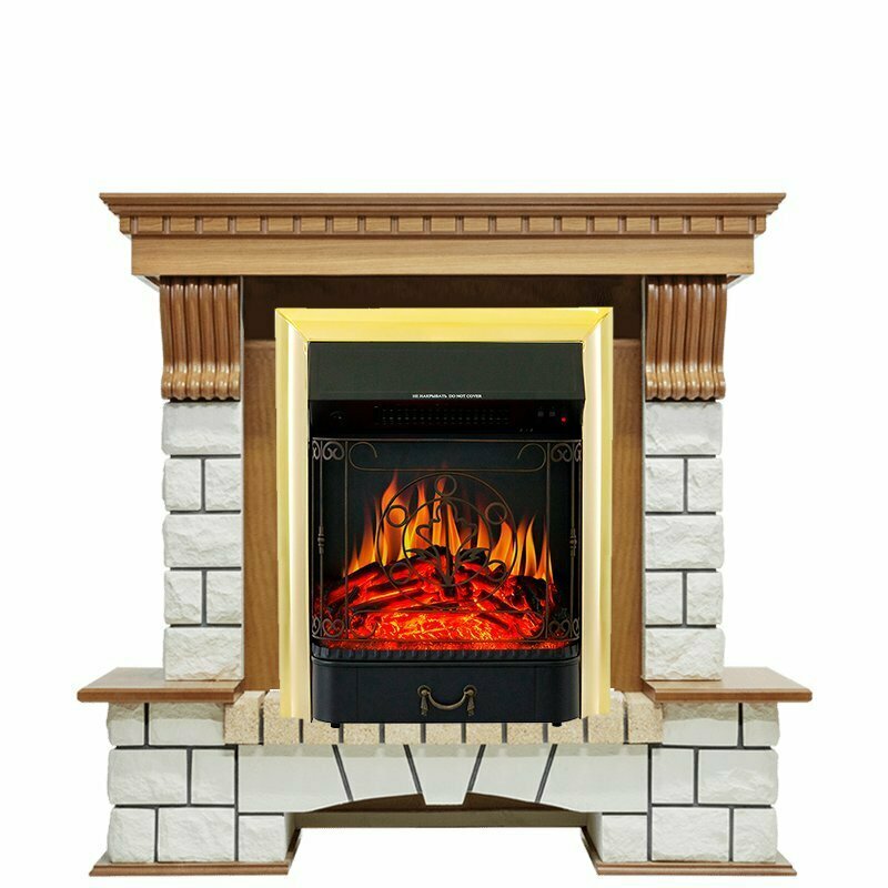 Каминокомплект Royal Flame Pierre Luxe - Дуб / Белый с очагом Majestic FX Brass