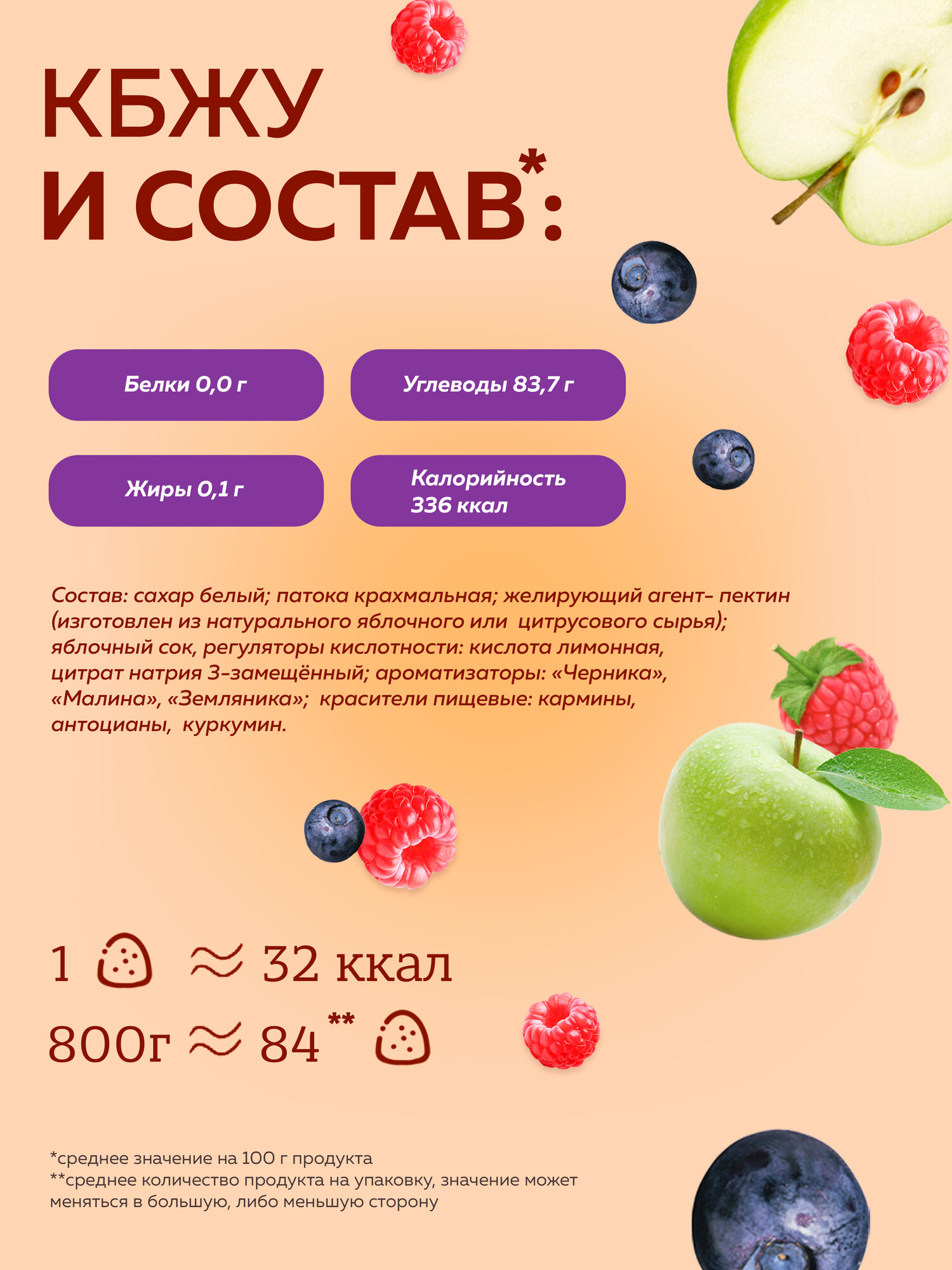 Мармелад желейный "Ягодный" 0,8 кг / Малина Земляника Черника — фото 1