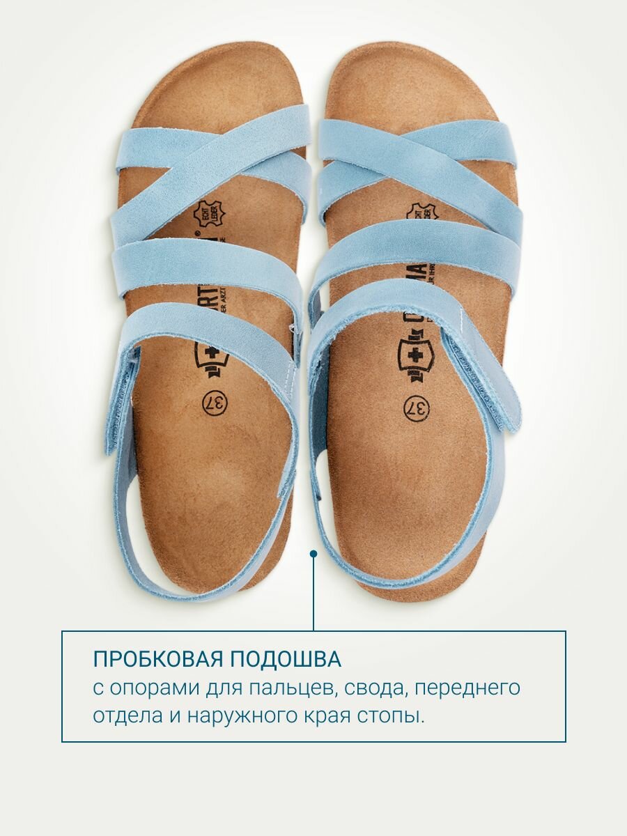 Ортопедическая Обувь Сандалии ортопедические ORTMANN Greta, летние, женские, натуральная кожа, цвет голубой