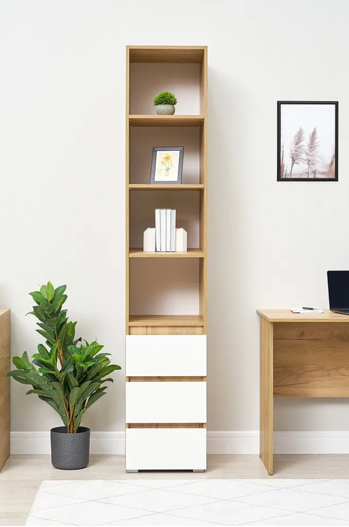 Хелен ПН 02 Пенал открытый (0400х2100х0460) белый/дуб крафт золото